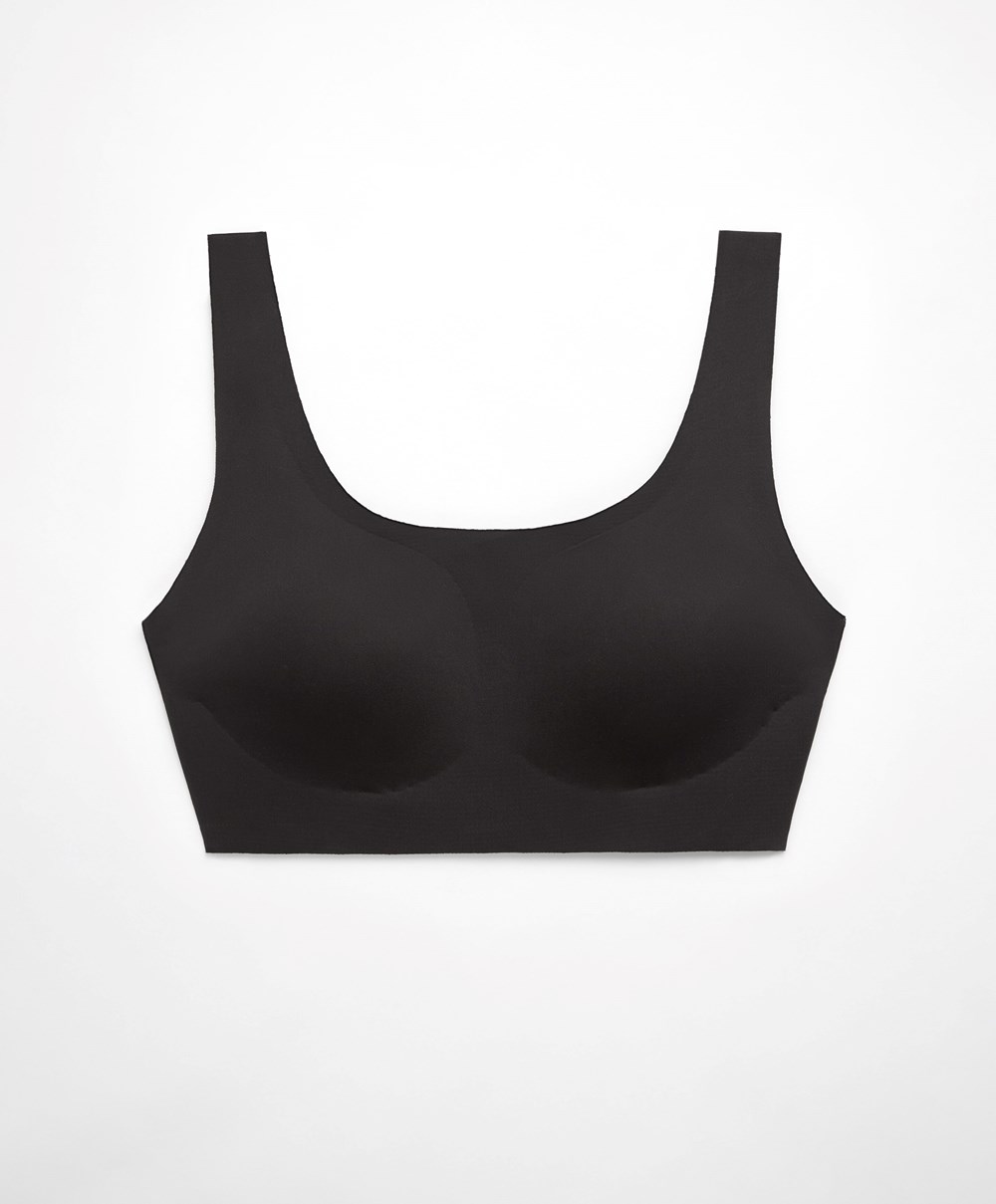 Black Oysho Laser-cut Invisible T-shirt Bra Top | FHRS05147