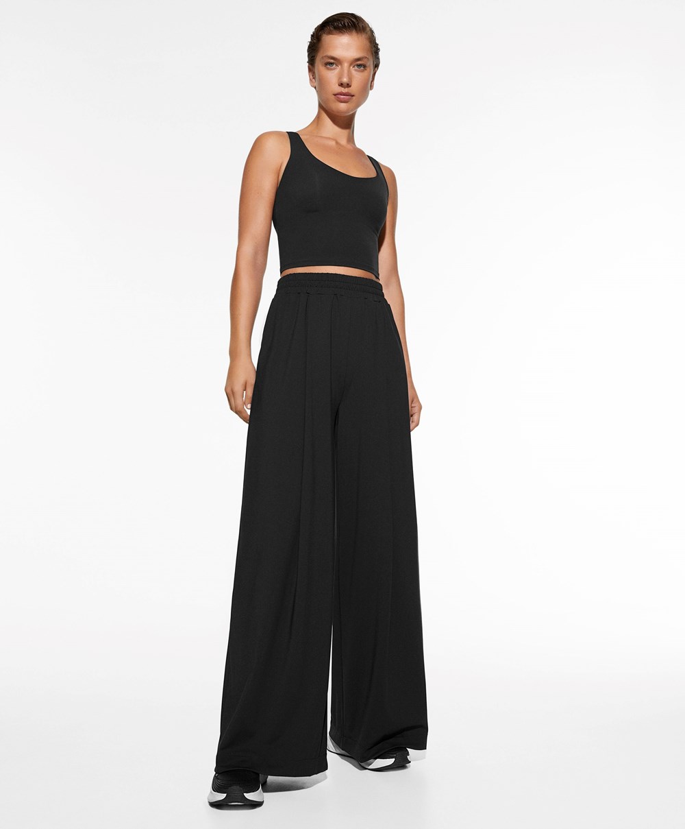 Black Oysho Light Touch Oversize Straight-leg Trousers | EUIK35784