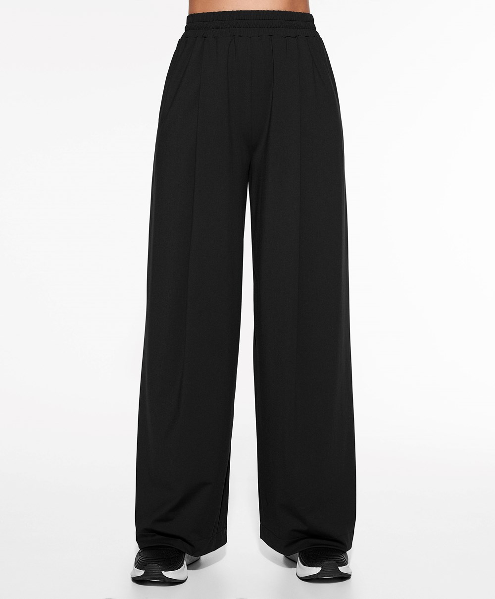 Black Oysho Light Touch Oversize Straight-leg Trousers | EUIK35784