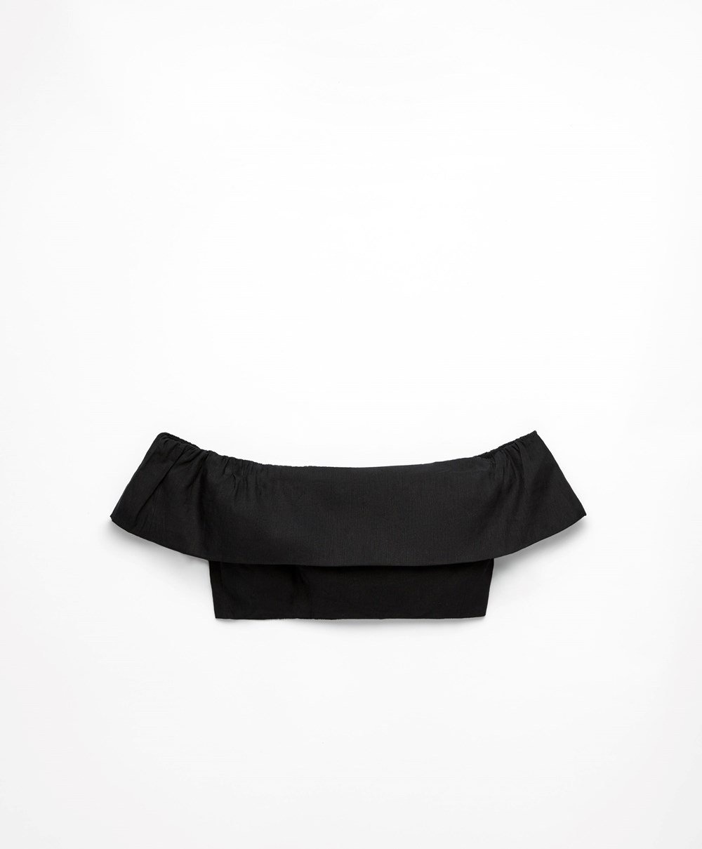 Black Oysho Linen Off-shoulder Top | CWEI91283