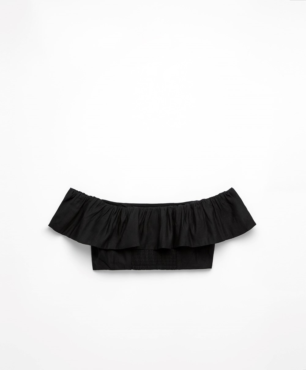 Black Oysho Linen Off-shoulder Top | CWEI91283