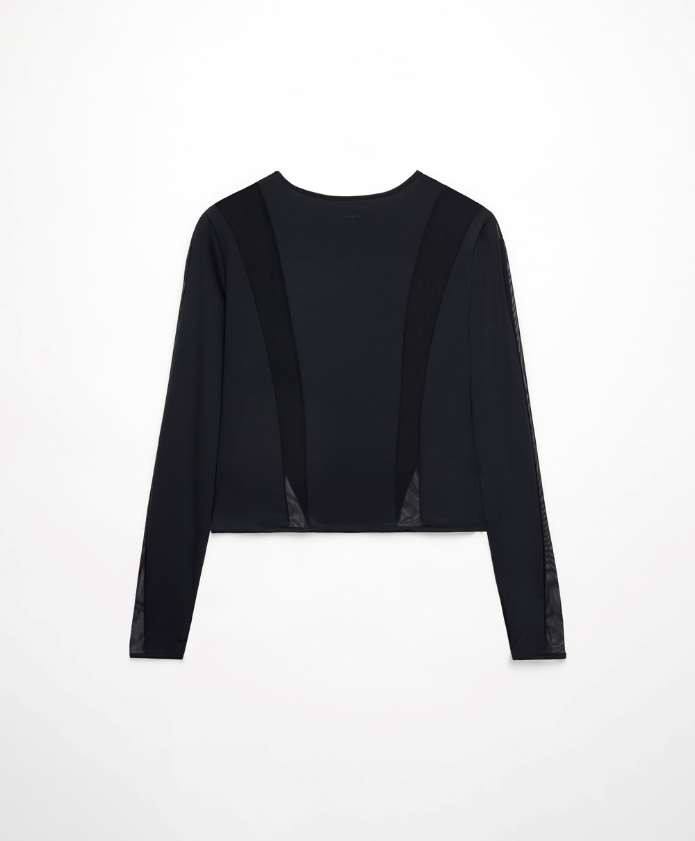 Black Oysho Long-sleeved Sheers Top | GRTW38192