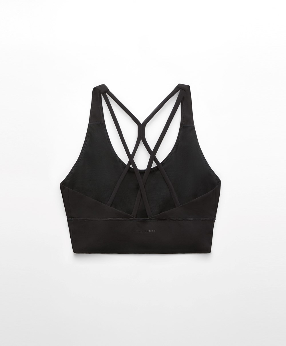 Black Oysho Medium-support Sports Bra With Cups | XTYH79125