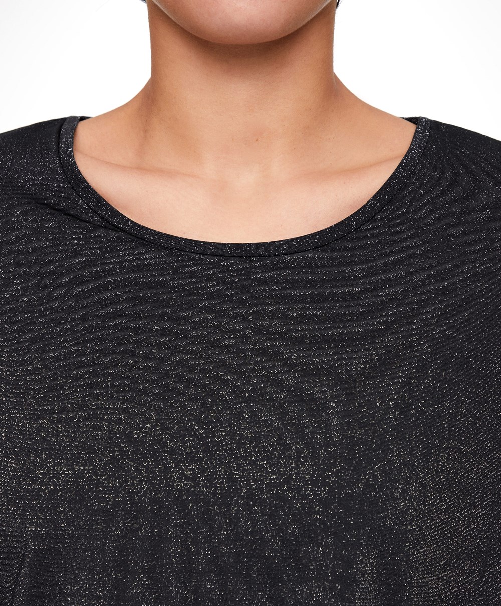 Black Oysho Metallic Thread Short-sleeved T-shirt | HLWK97861