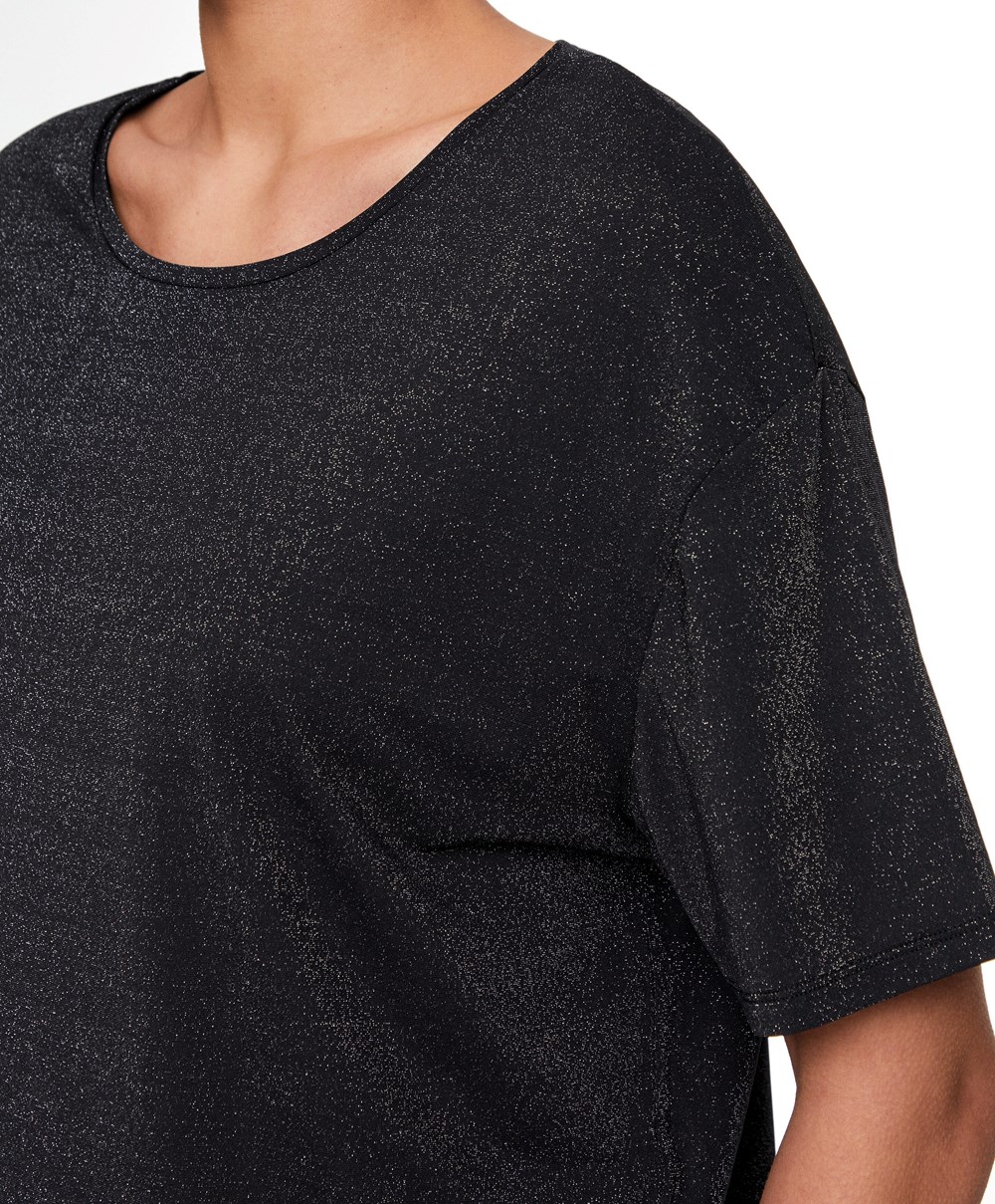 Black Oysho Metallic Thread Short-sleeved T-shirt | HLWK97861