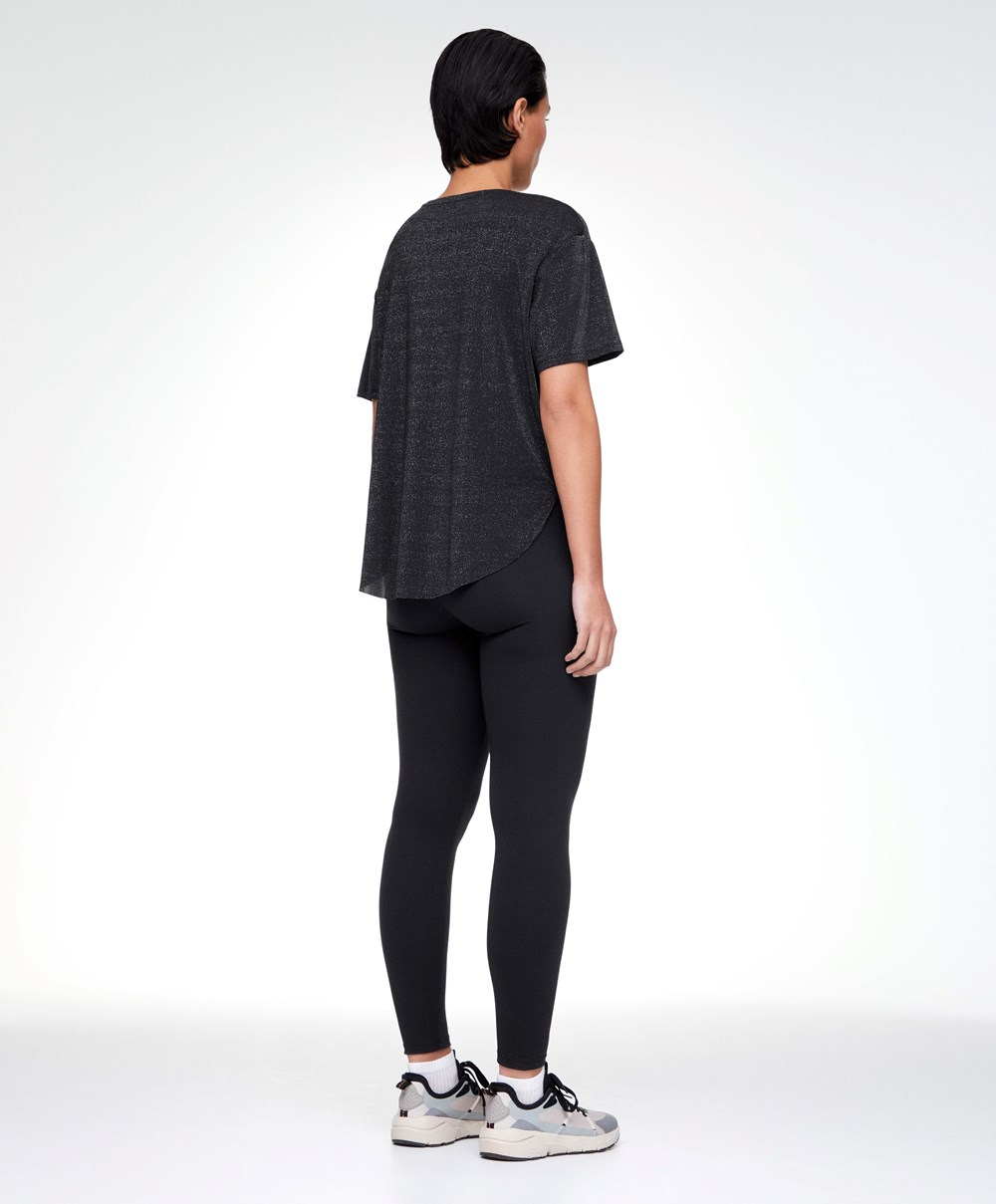 Black Oysho Metallic Thread Short-sleeved T-shirt | HLWK97861