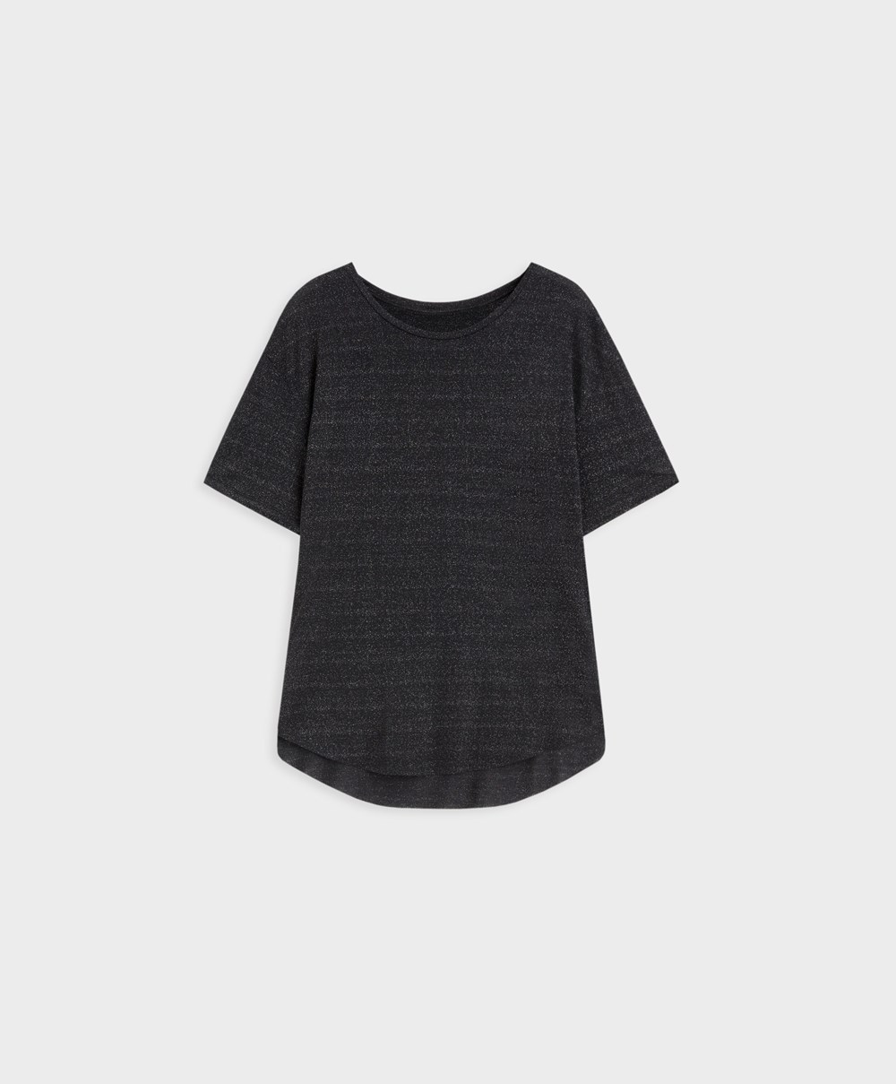 Black Oysho Metallic Thread Short-sleeved T-shirt | HLWK97861