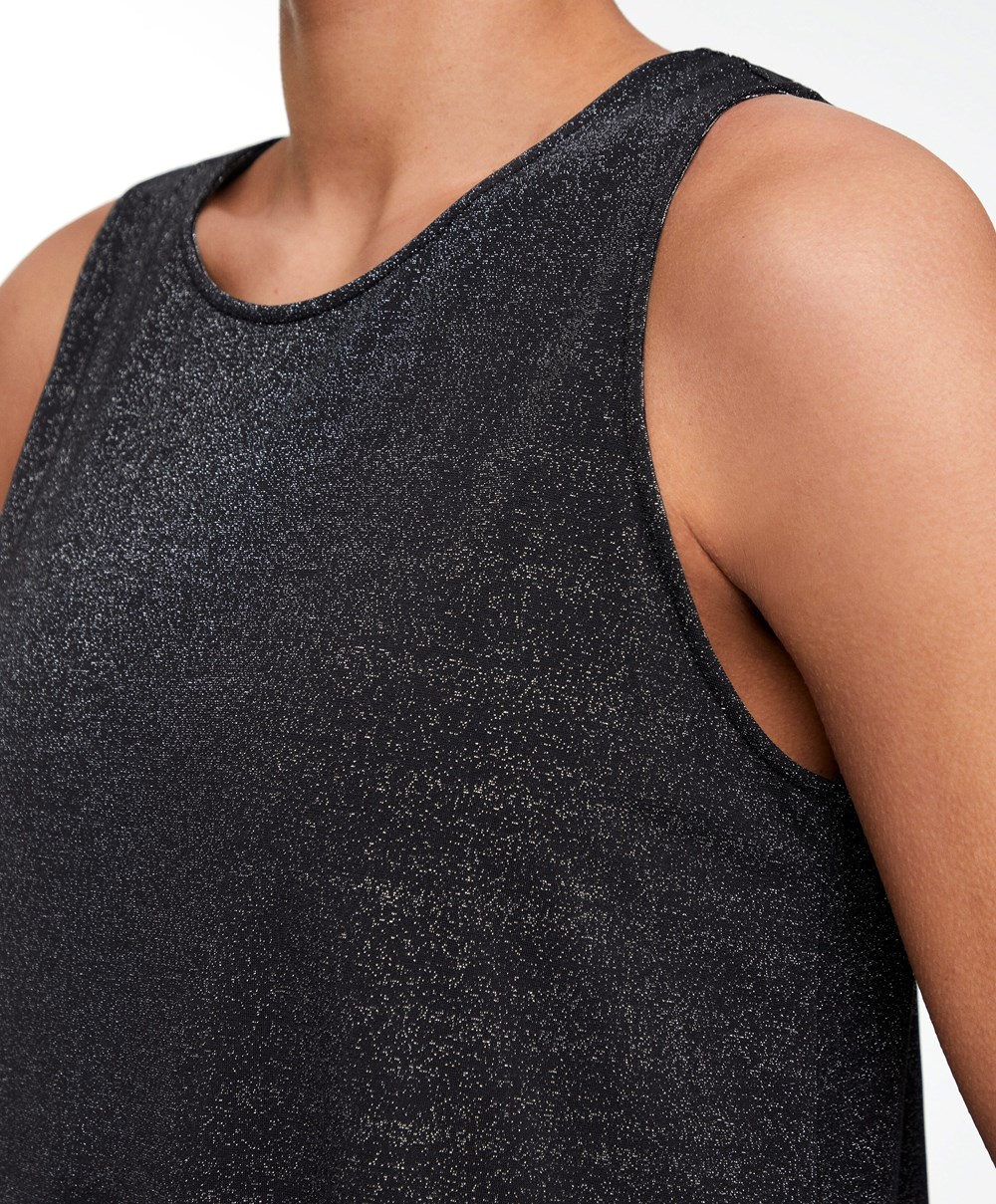 Black Oysho Metallic Thread Sleeveless Top | FTXN05173