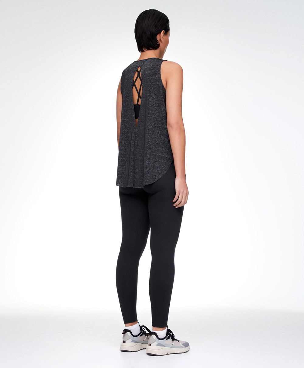 Black Oysho Metallic Thread Sleeveless Top | FTXN05173