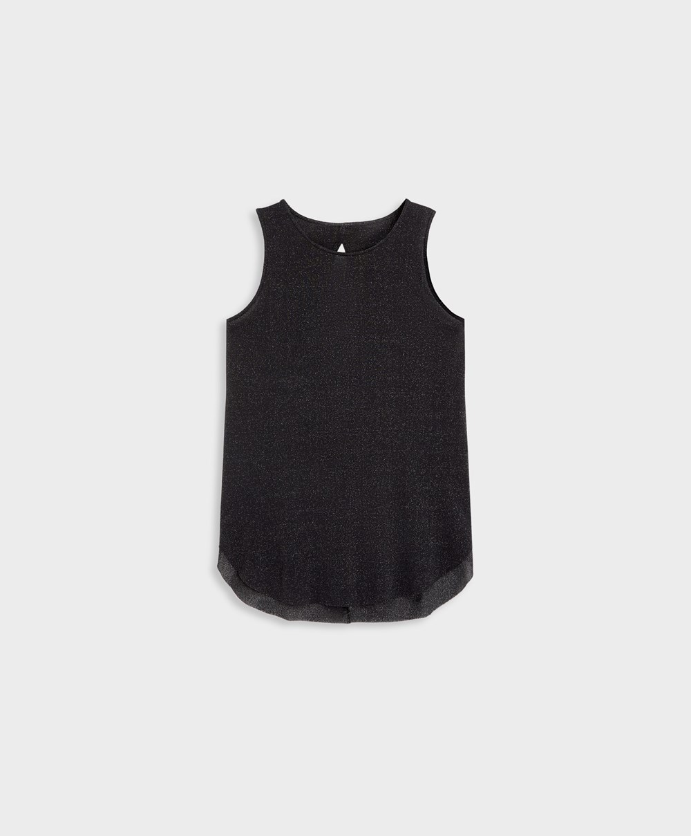 Black Oysho Metallic Thread Sleeveless Top | FTXN05173