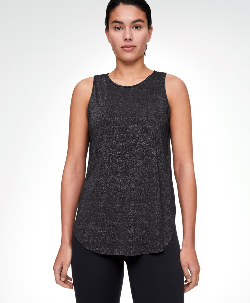 Black Oysho Metallic Thread Sleeveless Top | FTXN05173