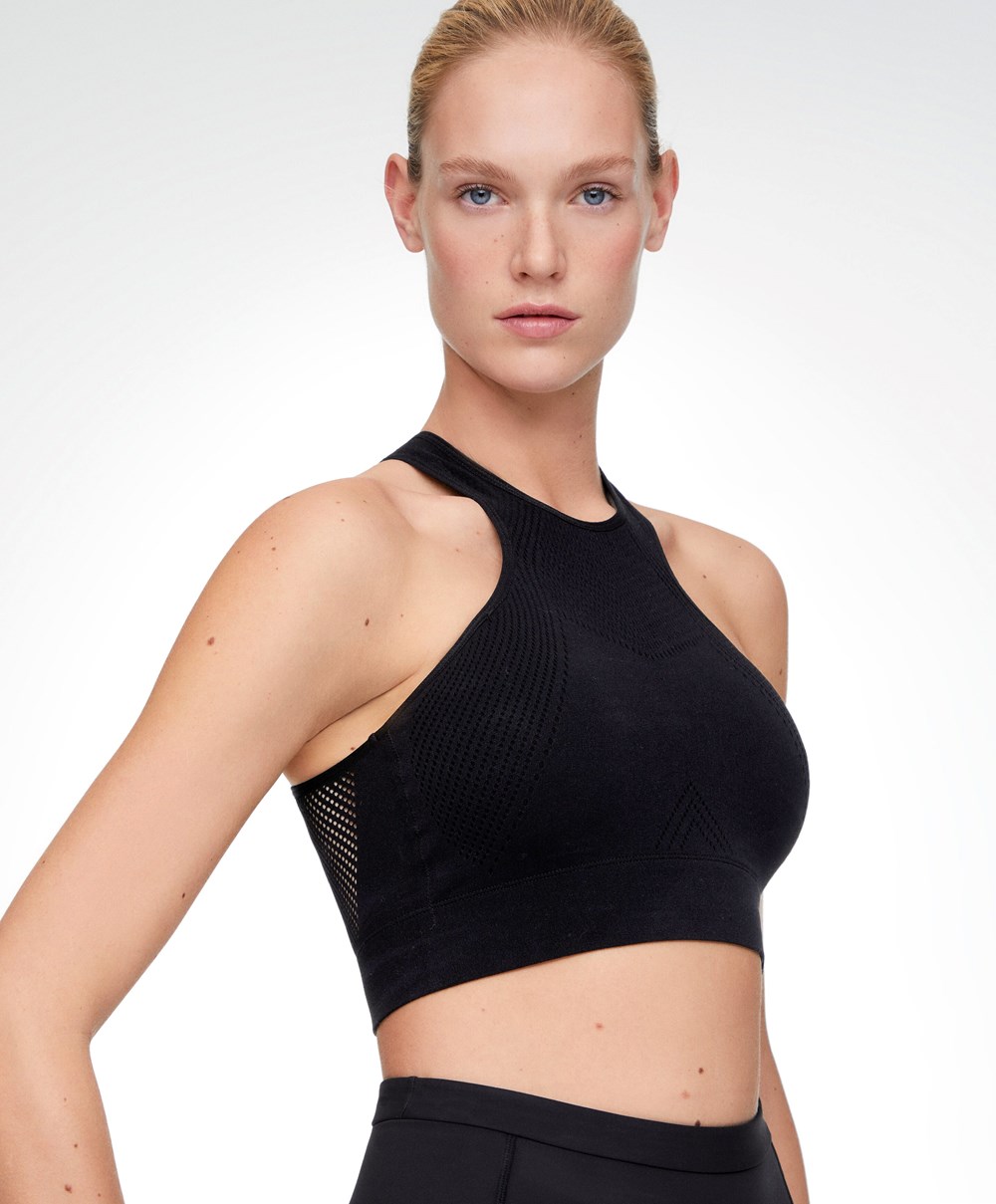 Black Oysho Microperforated Seamless Tank Top | VNSP90764