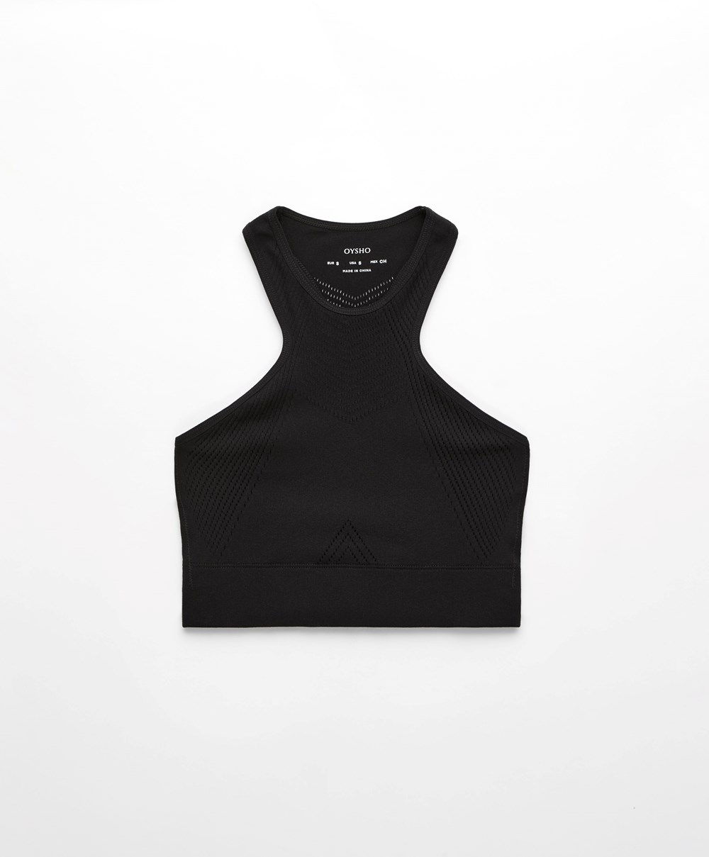 Black Oysho Microperforated Seamless Tank Top | VNSP90764