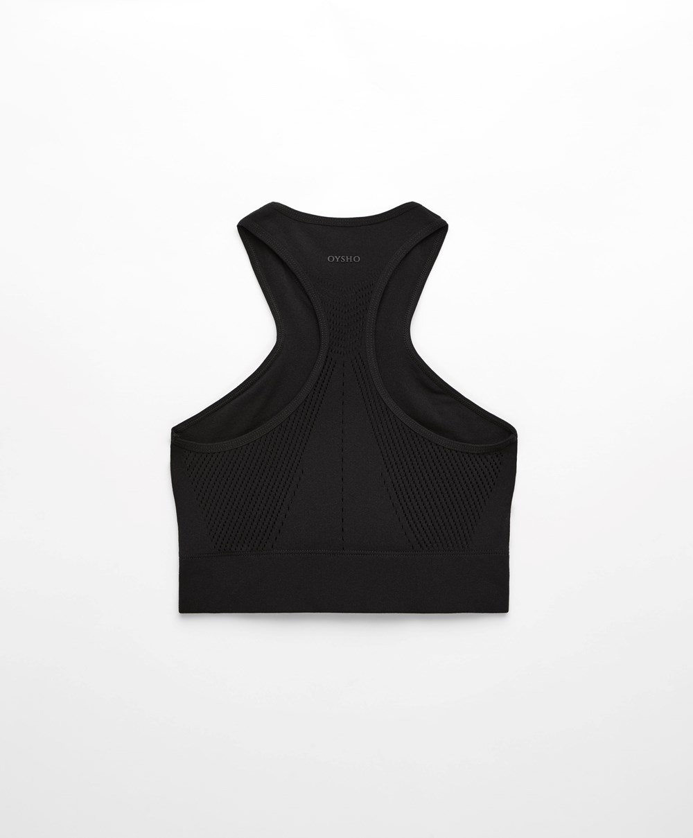 Black Oysho Microperforated Seamless Tank Top | VNSP90764