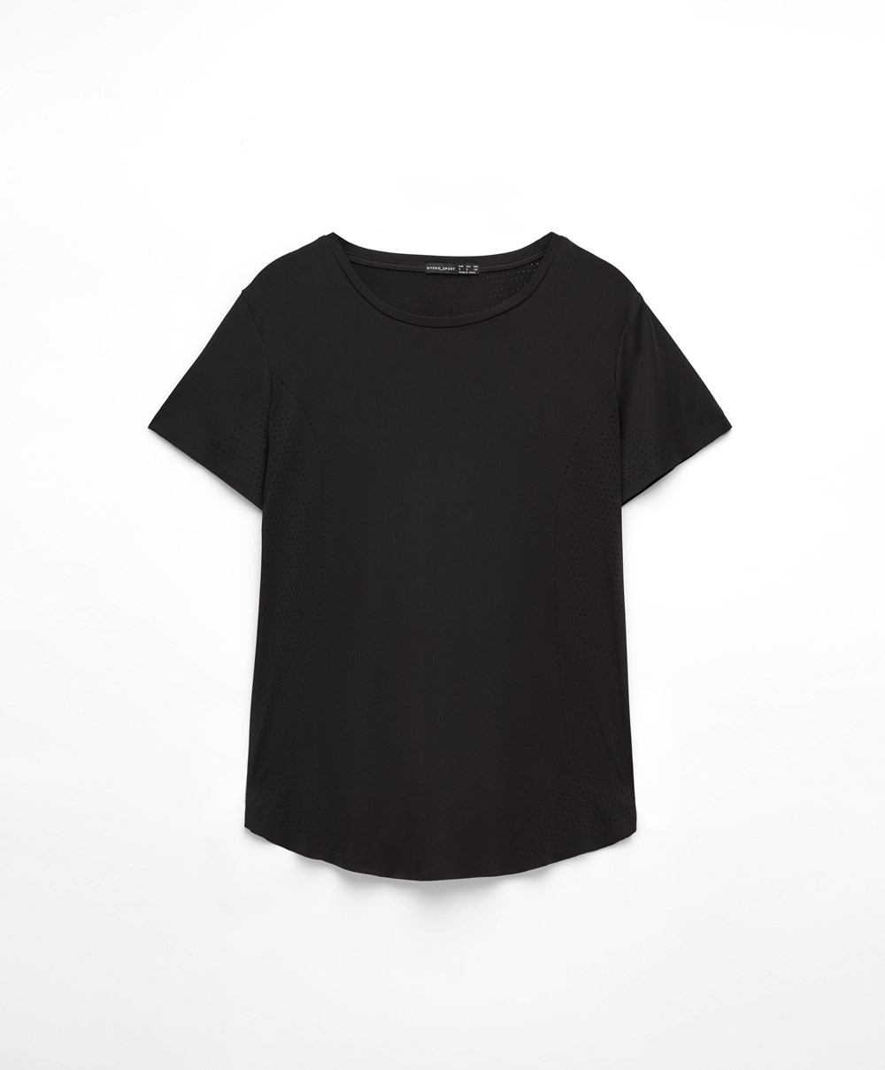 Black Oysho Microperforated Short-sleeved Technical T-shirt | AQIH21957