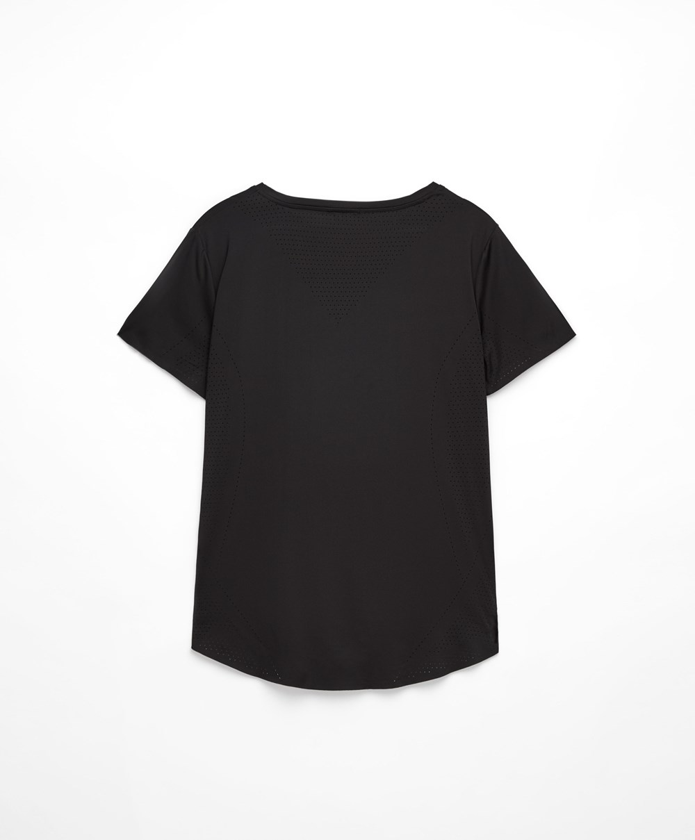 Black Oysho Microperforated Short-sleeved Technical T-shirt | AQIH21957