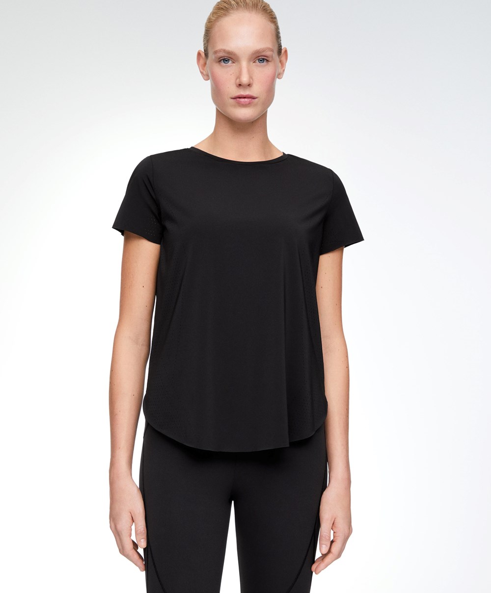 Black Oysho Microperforated Short-sleeved Technical T-shirt | AQIH21957