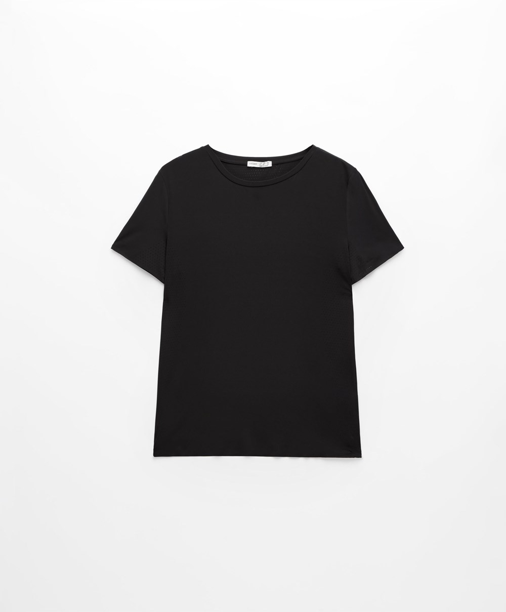 Black Oysho Microperforated Short-sleeved Technical T-shirt | ZNPL60493