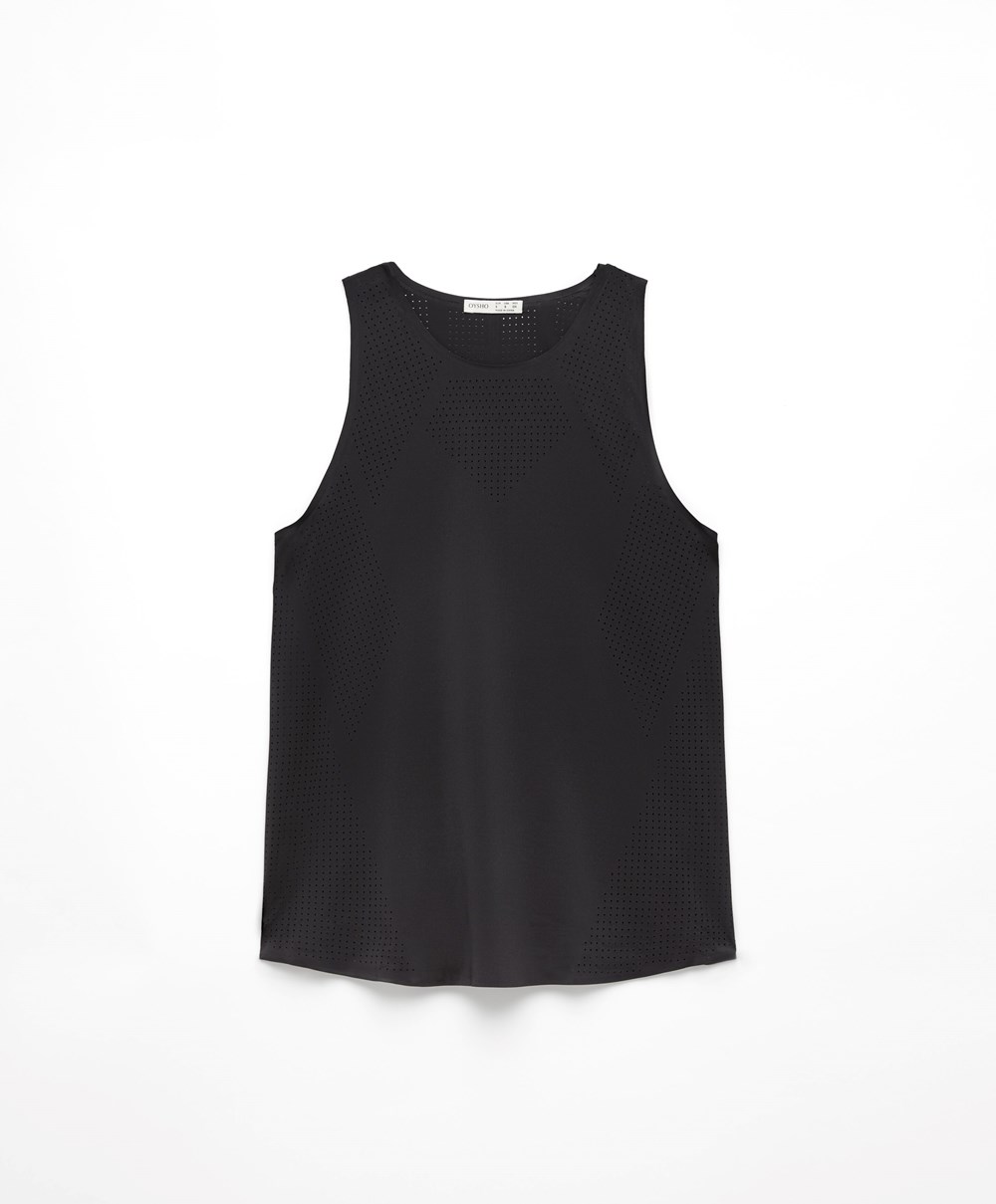 Black Oysho Microperforated Technical Sleeveless T-shirt | OGPR78149