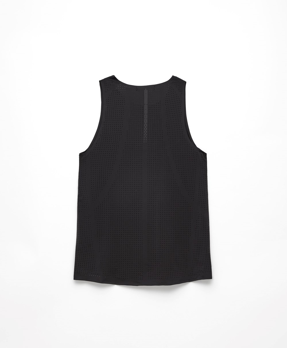 Black Oysho Microperforated Technical Sleeveless T-shirt | OGPR78149