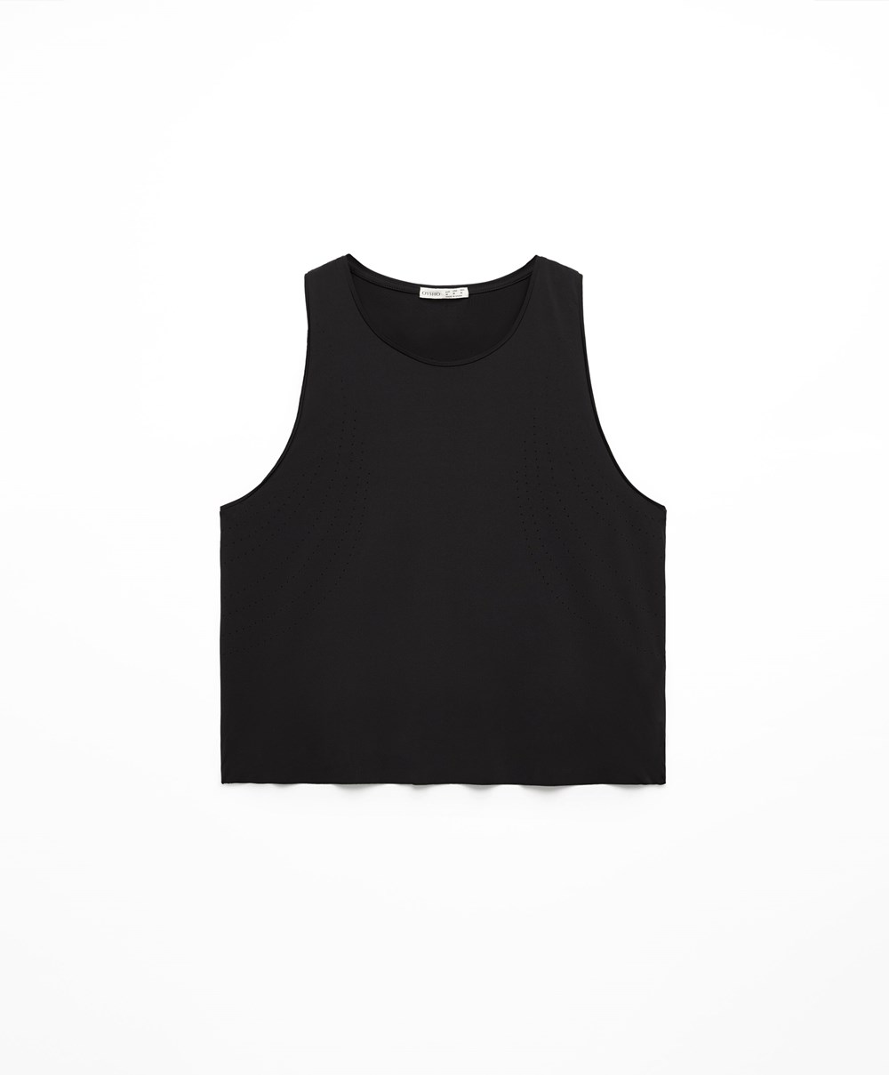 Black Oysho Microperforated Technical Sleeveless T-shirt | VWXI14576