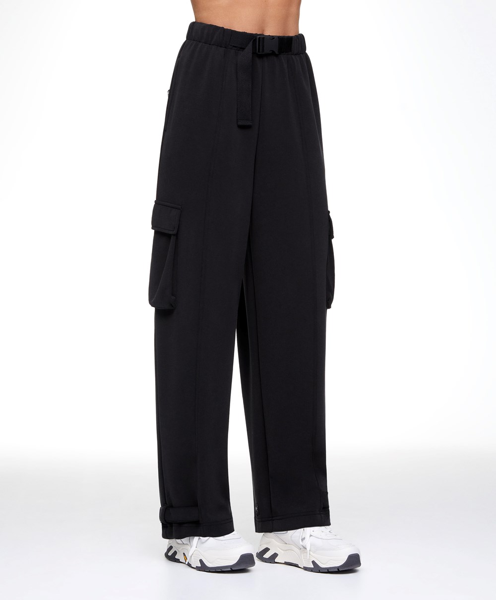 Black Oysho Modal Cargo Trousers | THLX48153