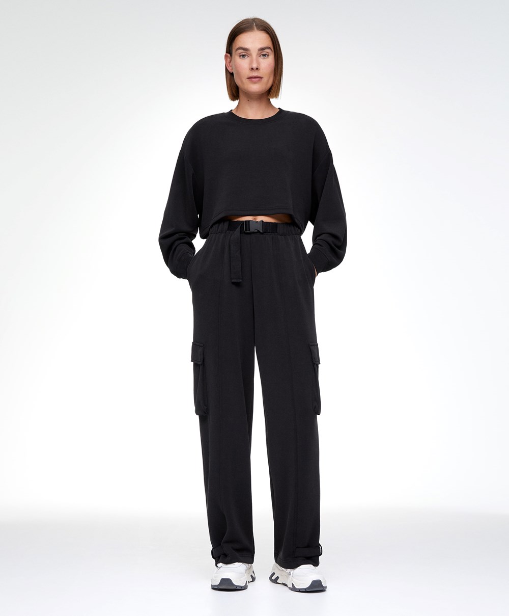 Black Oysho Modal Cargo Trousers | THLX48153