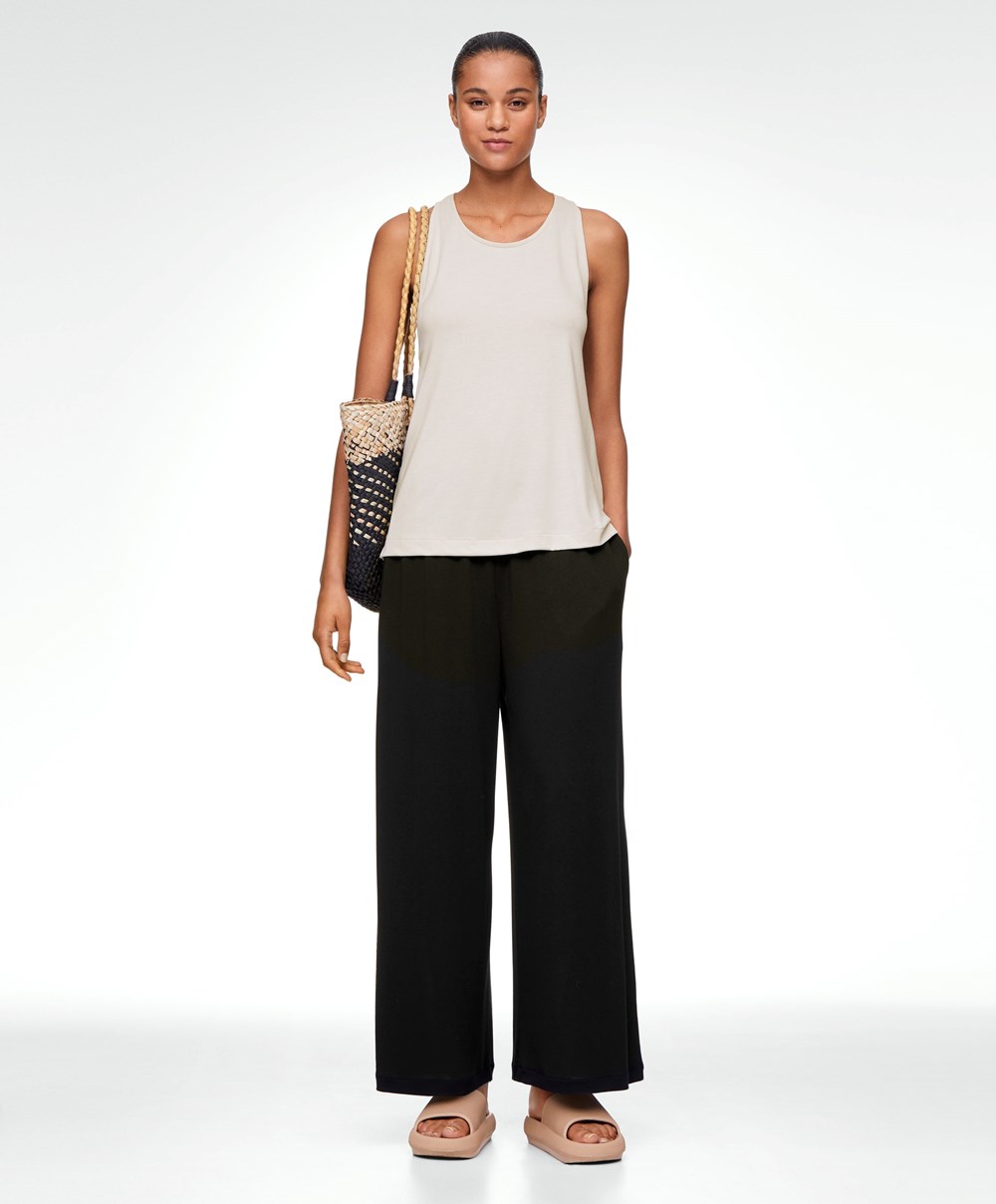 Black Oysho Modal Crop Trousers | GNZD53817