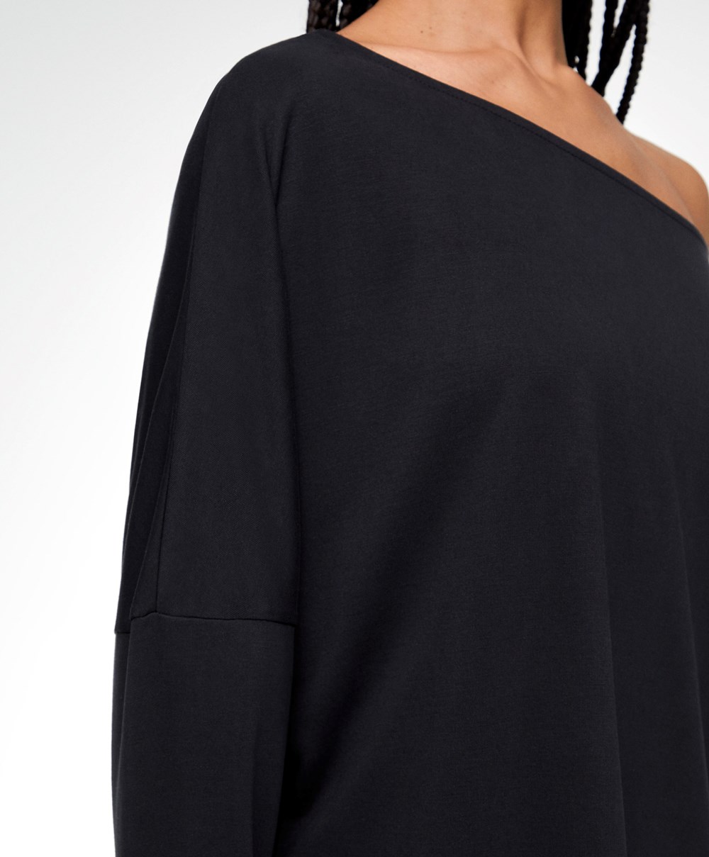 Black Oysho Modal Long-sleeved T-shirt | WARF74098