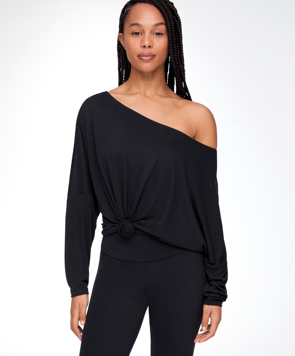 Black Oysho Modal Long-sleeved T-shirt | WARF74098