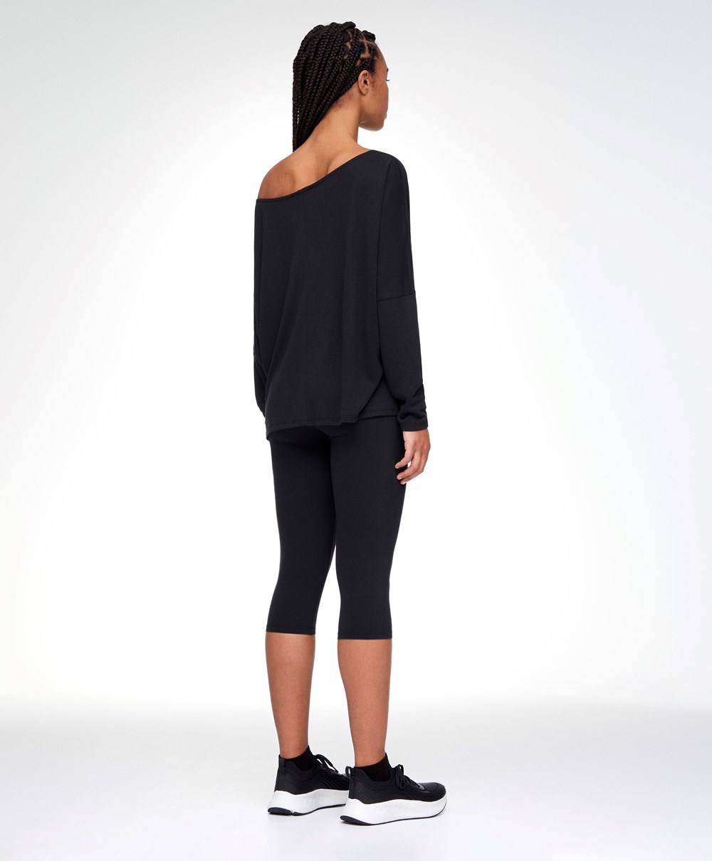 Black Oysho Modal Long-sleeved T-shirt | WARF74098