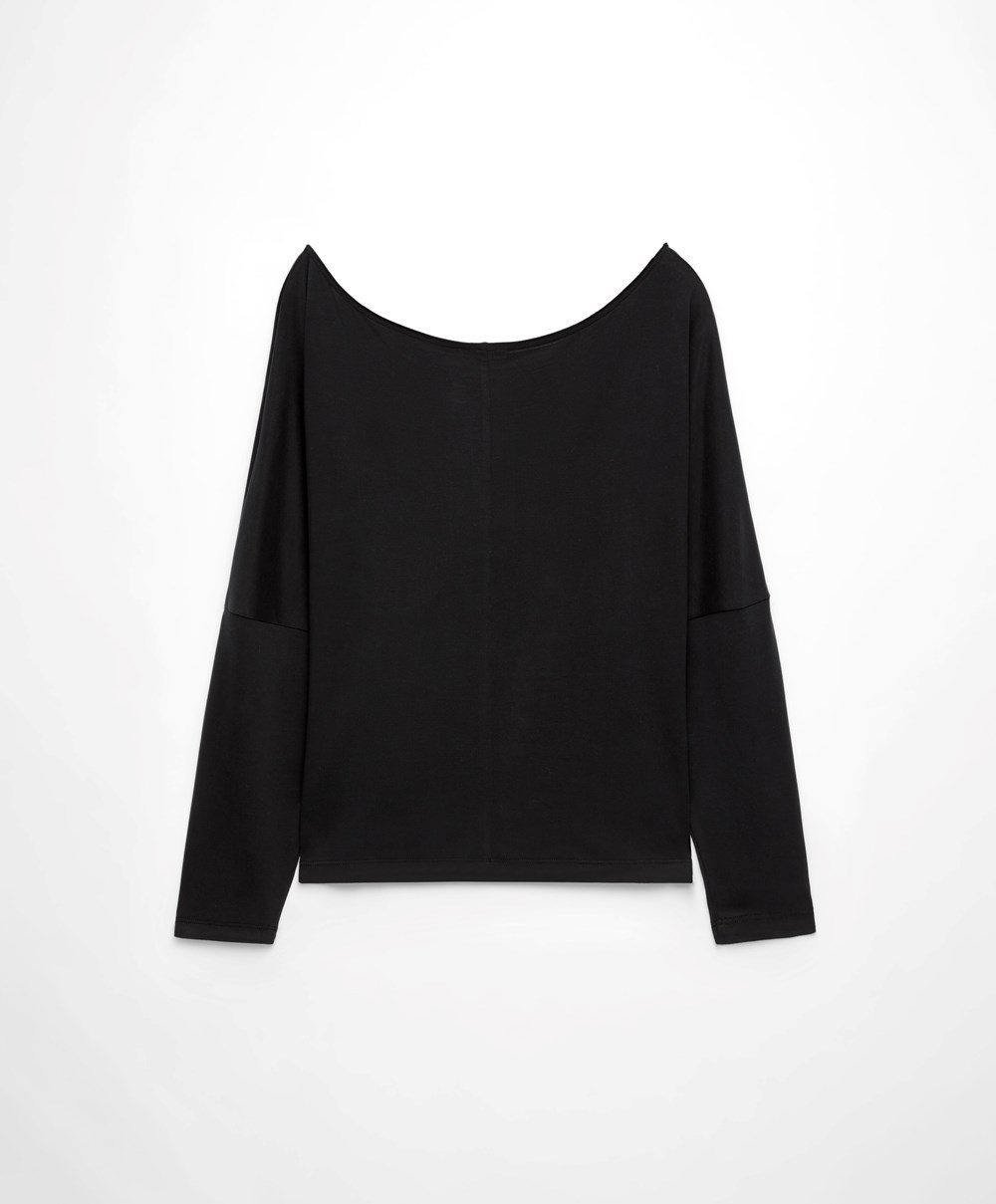 Black Oysho Modal Long-sleeved T-shirt | WARF74098