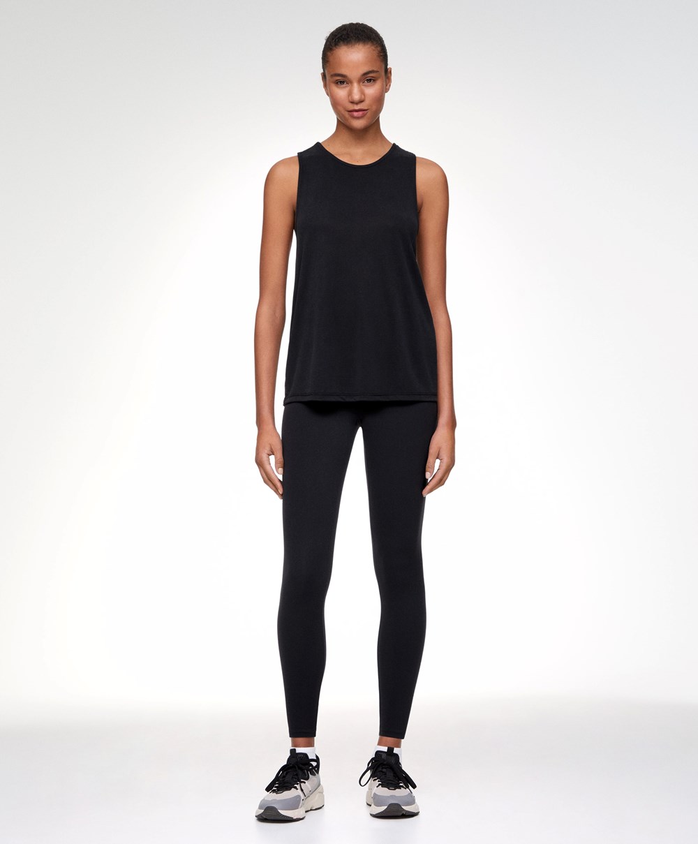 Black Oysho Modal Open Back Sleeveless T-shirt | EULZ35287