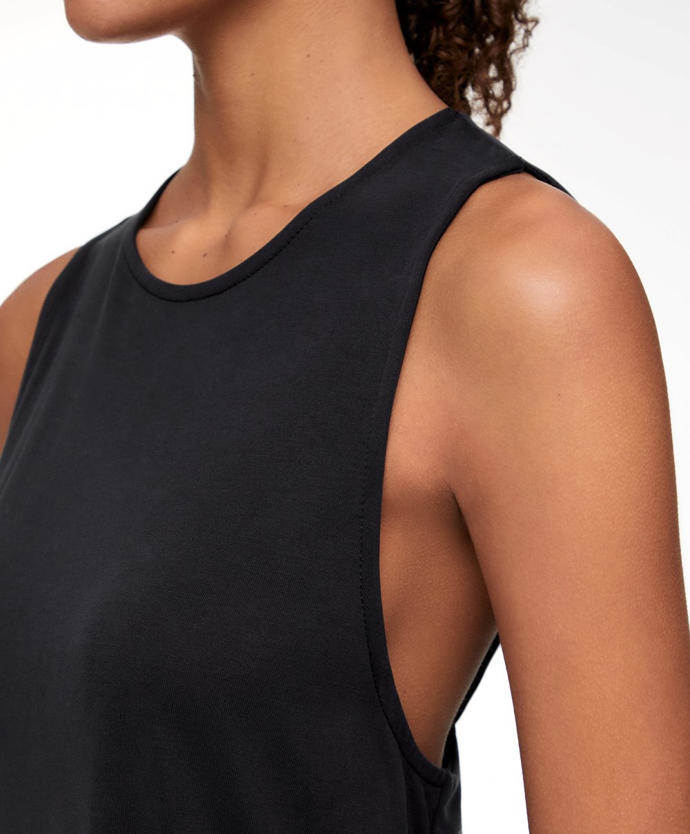 Black Oysho Modal Open Back Sleeveless T-shirt | EULZ35287