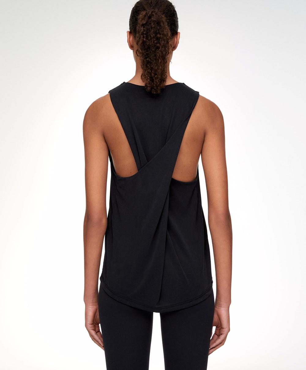 Black Oysho Modal Open Back Sleeveless T-shirt | EULZ35287