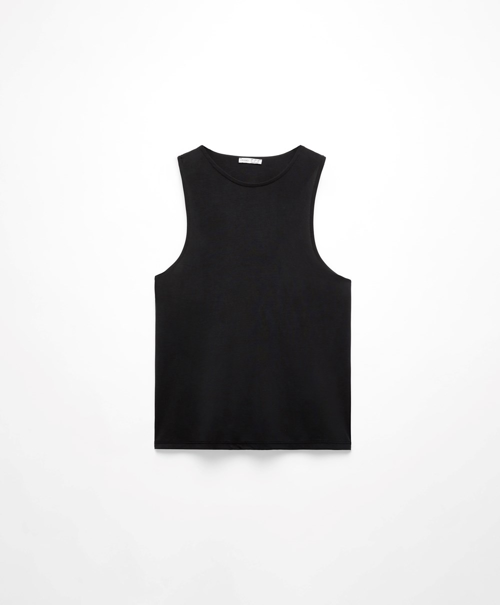 Black Oysho Modal Open Back Sleeveless T-shirt | EULZ35287