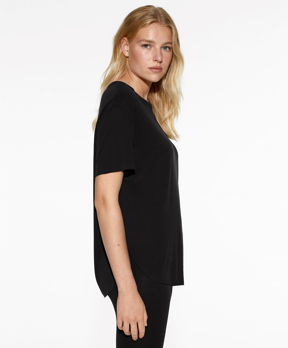 Black Oysho Modal Short-sleeved T-shirt | VEZN20816