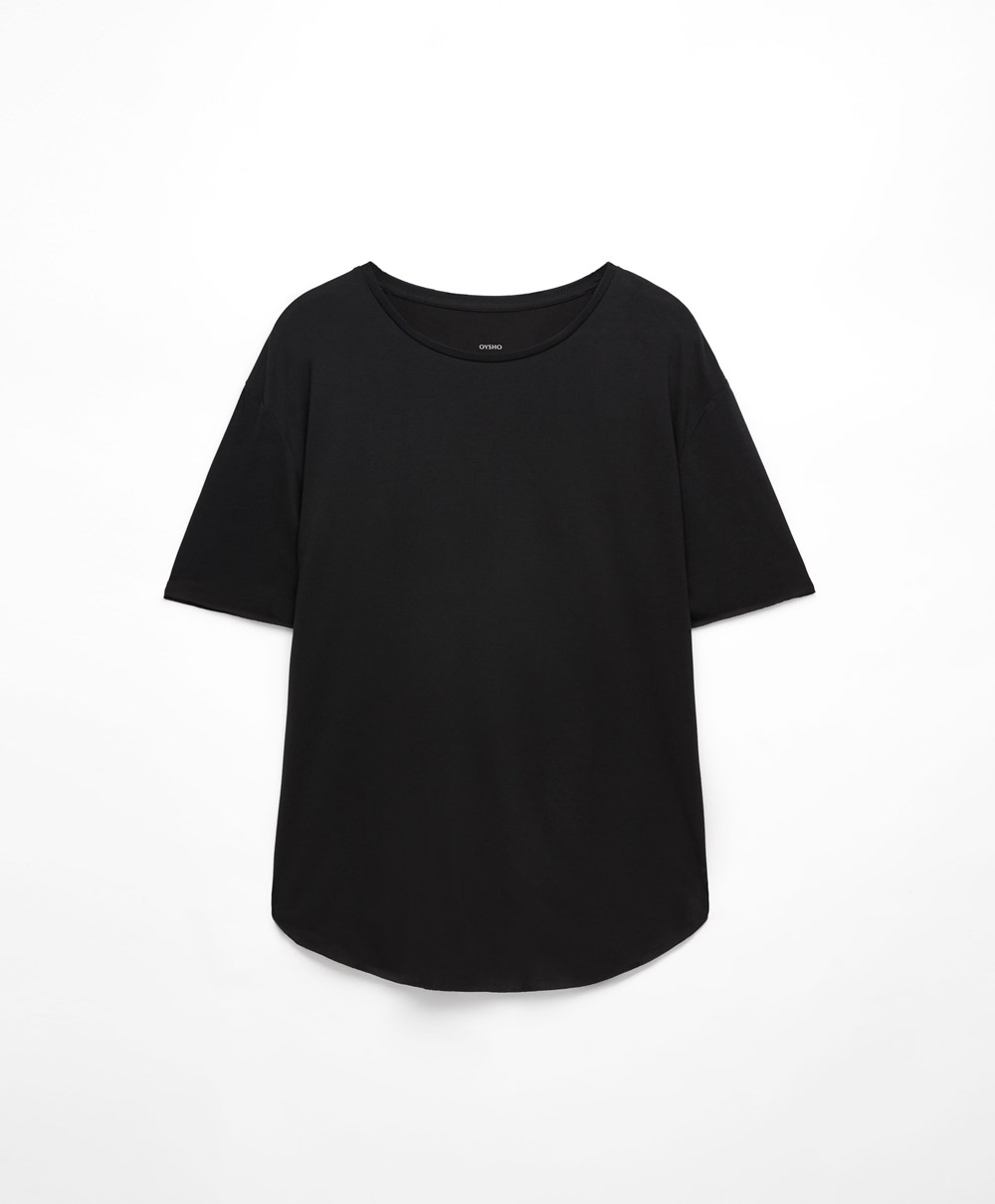 Black Oysho Modal Short-sleeved T-shirt | VEZN20816