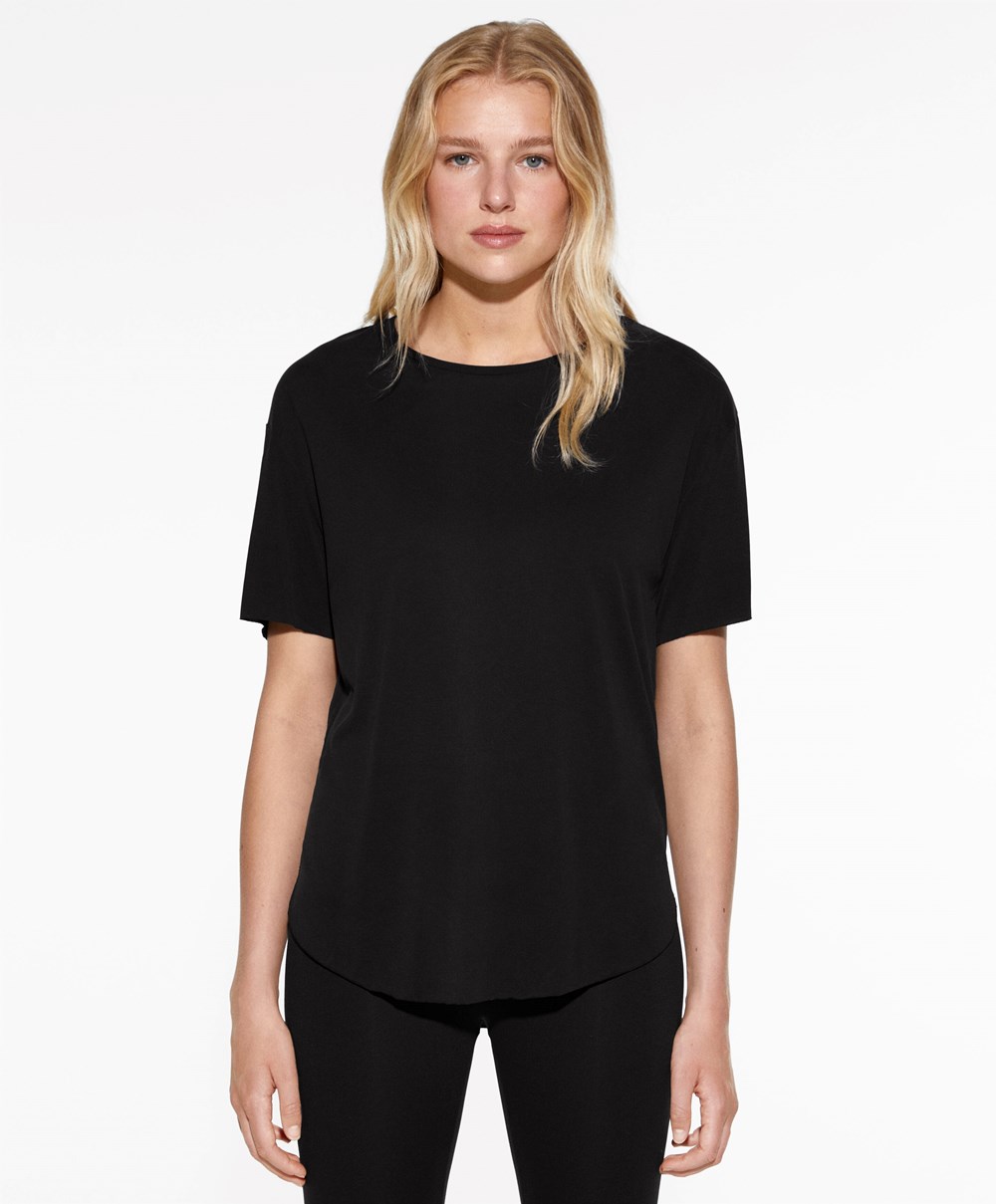 Black Oysho Modal Short-sleeved T-shirt | VEZN20816