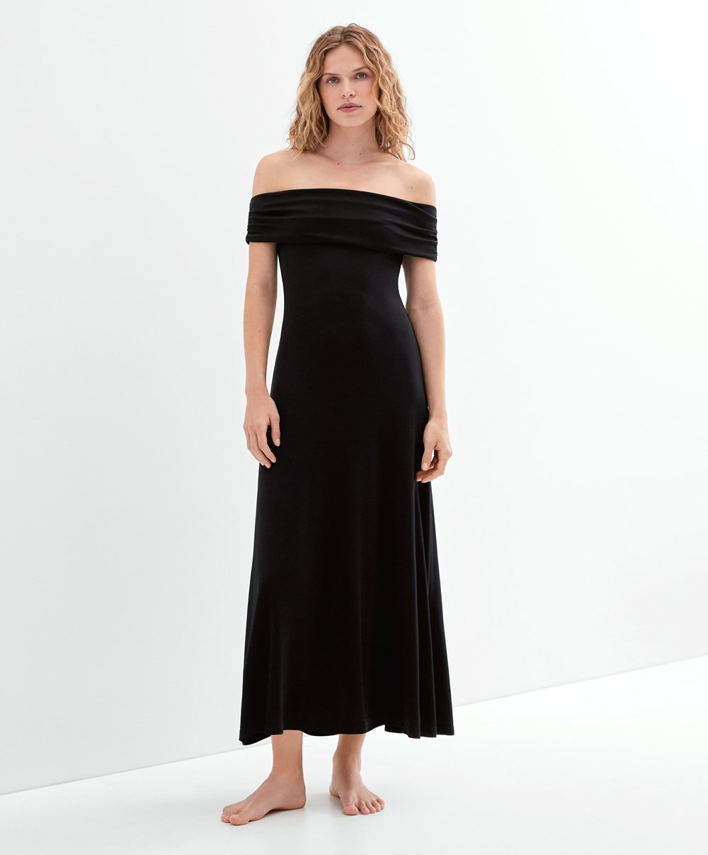 Black Oysho Off-shoulder Dress | HGRJ48376