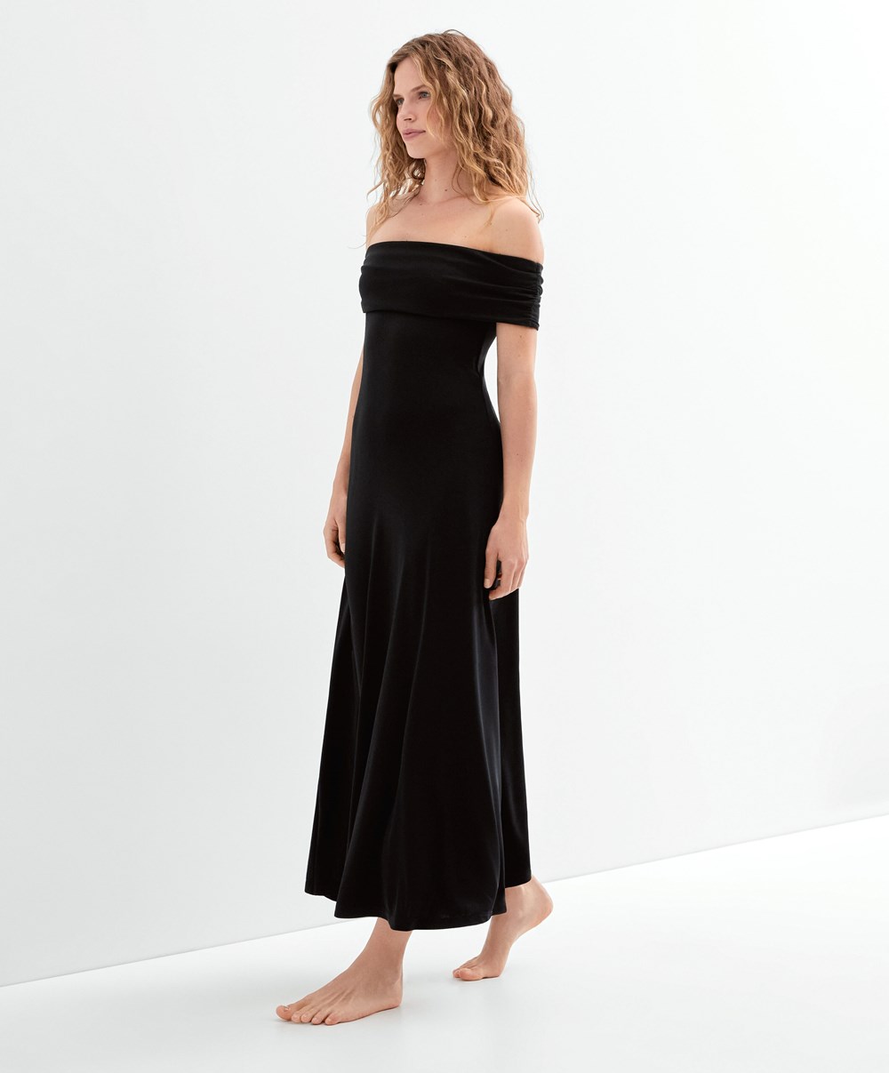 Black Oysho Off-shoulder Dress | HGRJ48376