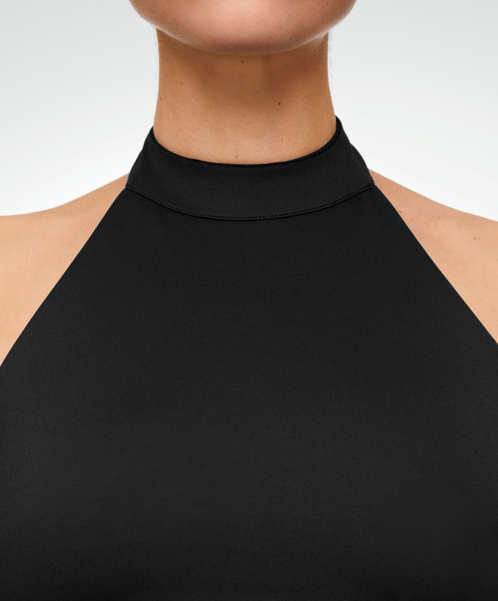 Black Oysho Open-back Comfortlux Halter Top | UVBA57896