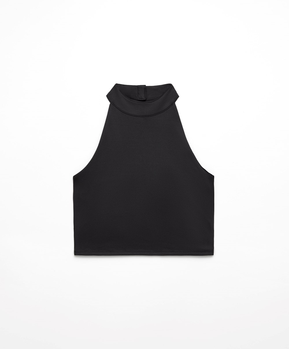 Black Oysho Open-back Comfortlux Halter Top | UVBA57896