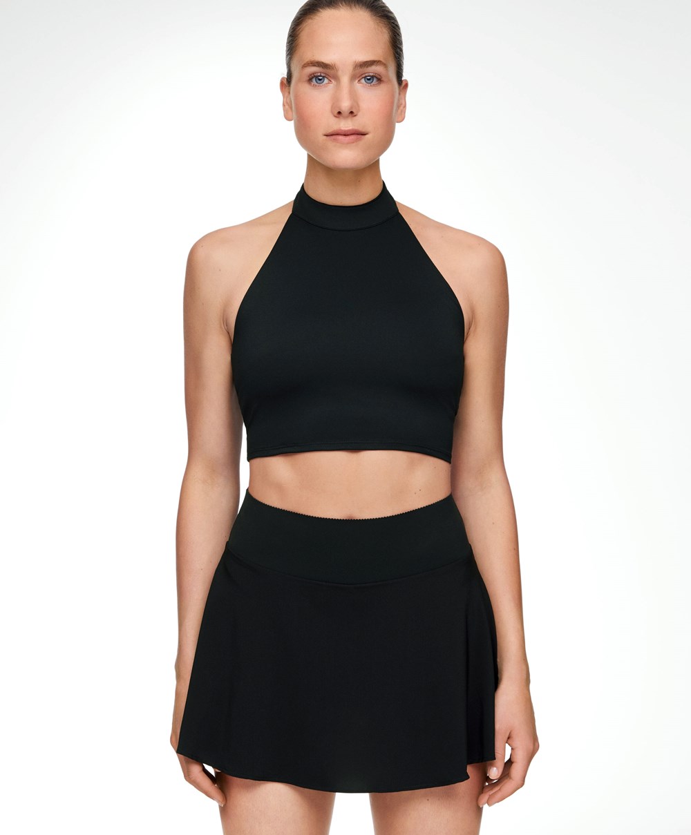 Black Oysho Open-back Comfortlux Halter Top | UVBA57896