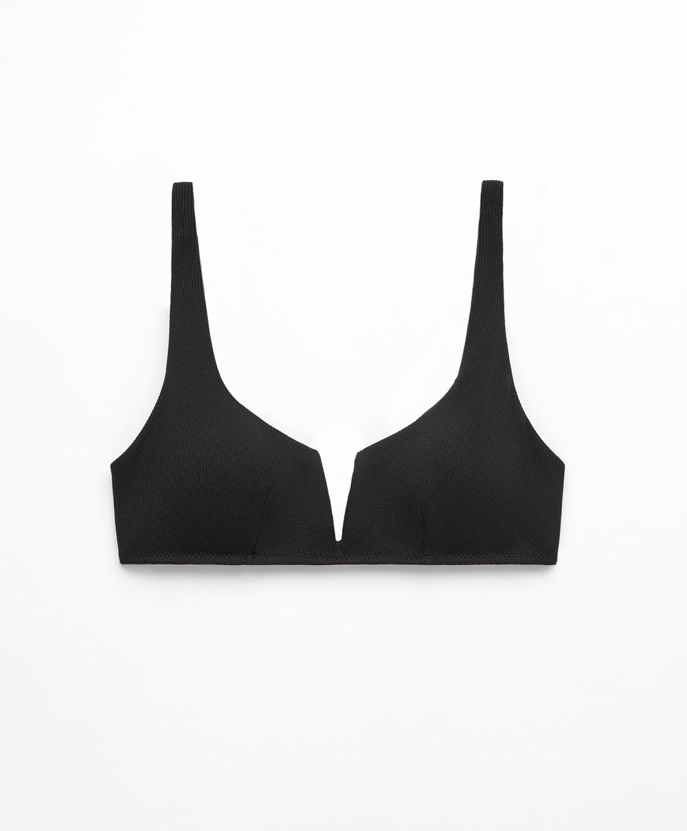 Black Oysho Piqué Halterneck Bikini Top | FRHC27496