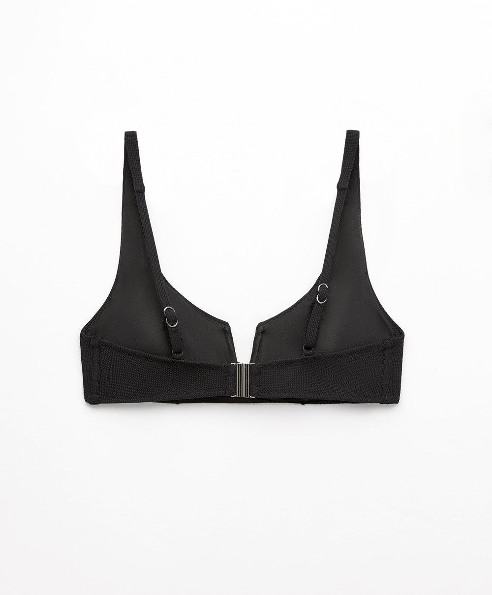 Black Oysho Piqué Halterneck Bikini Top | FRHC27496