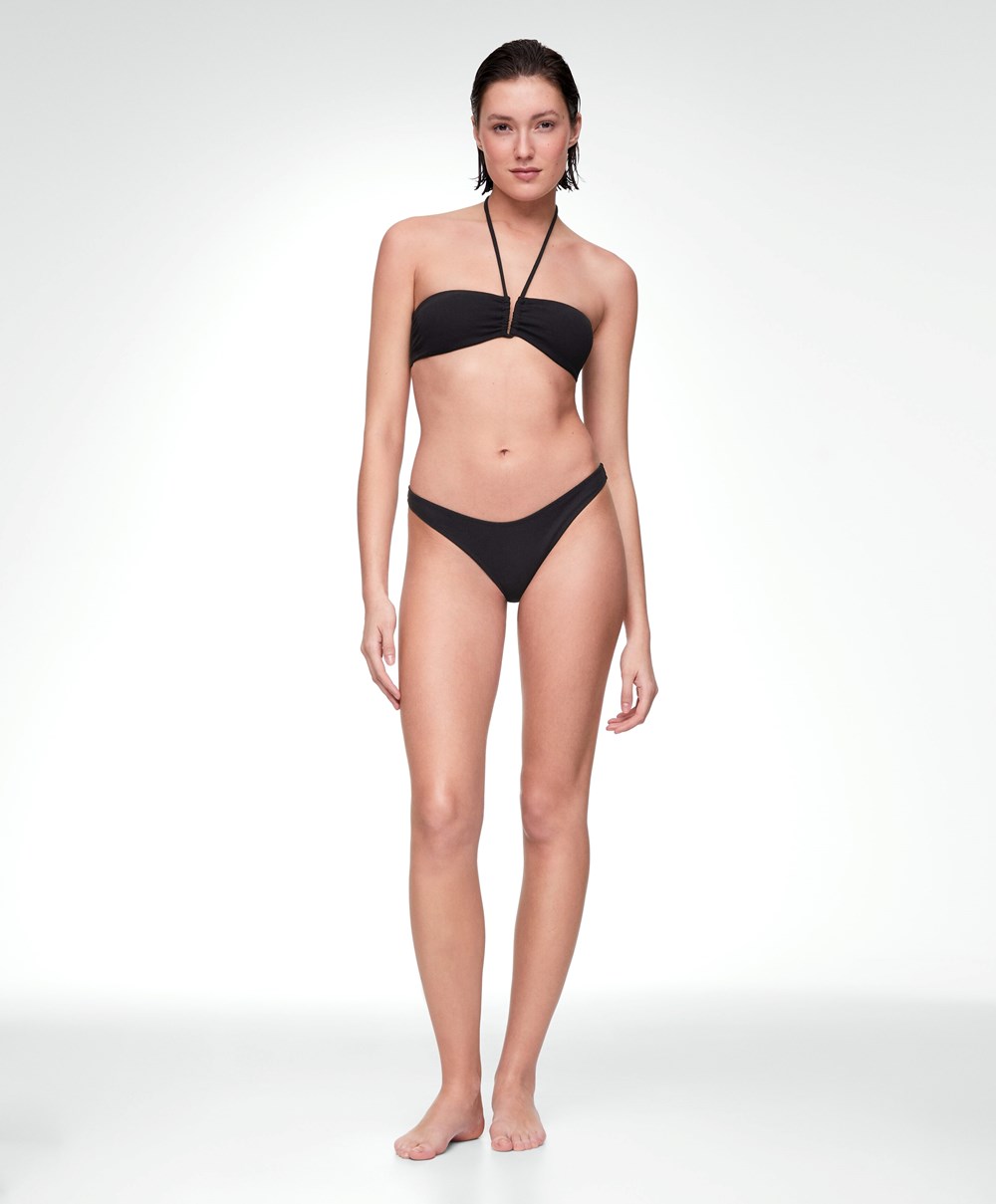 Black Oysho Piqué Mid-rise Bikini Briefs | NXQF82351