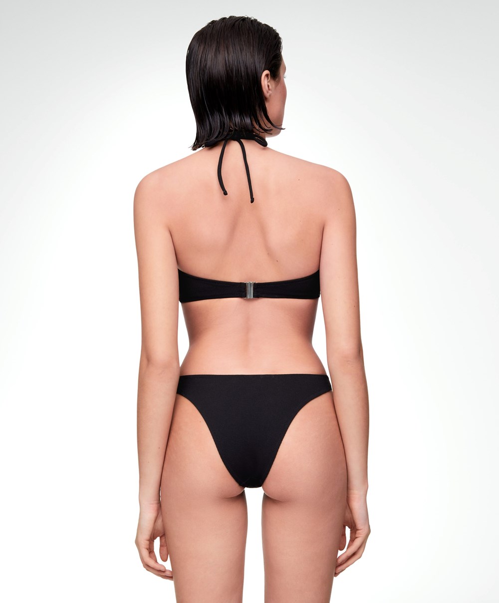 Black Oysho Piqué Mid-rise Bikini Briefs | NXQF82351