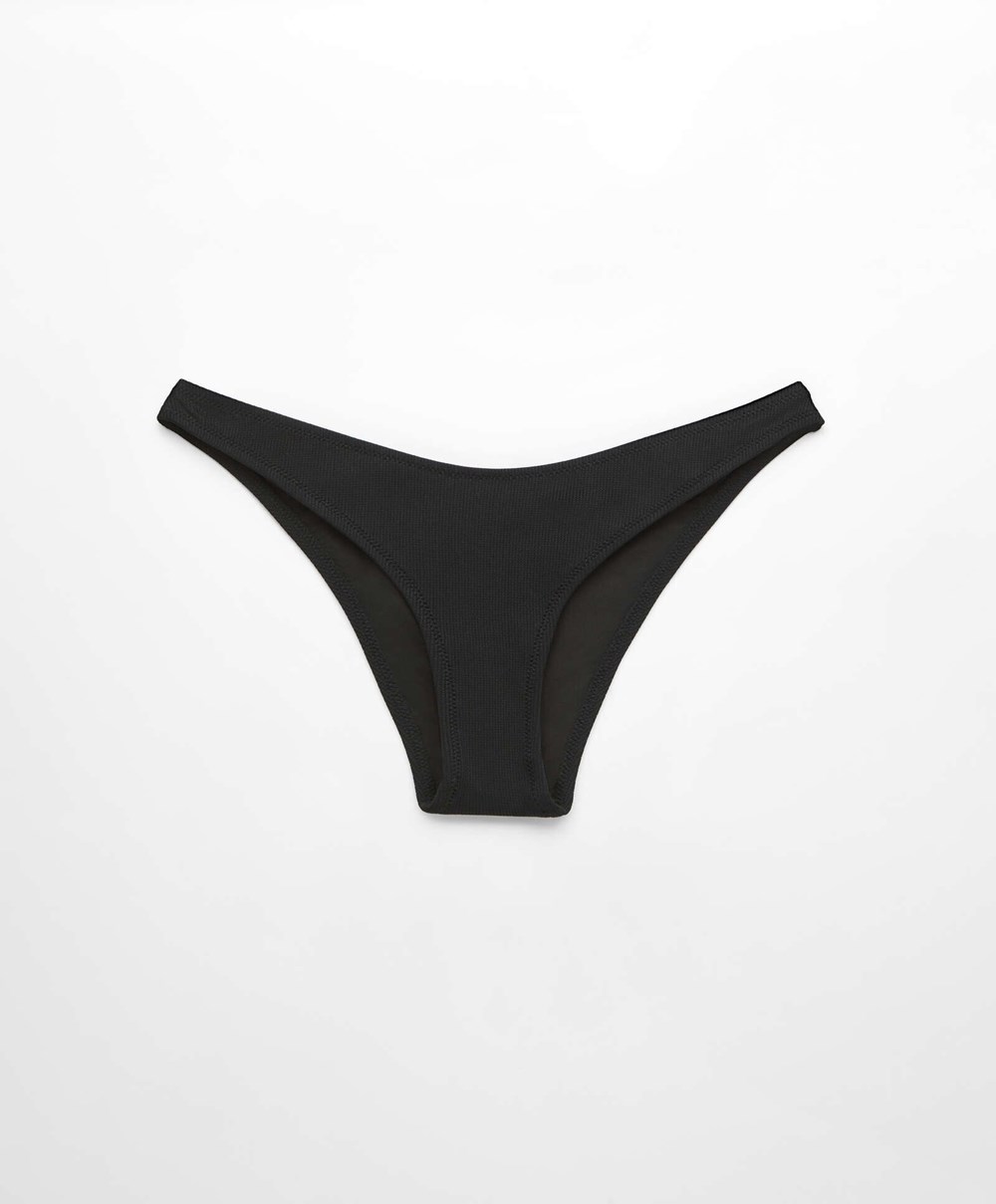 Black Oysho Piqué Mid-rise Bikini Briefs | NXQF82351