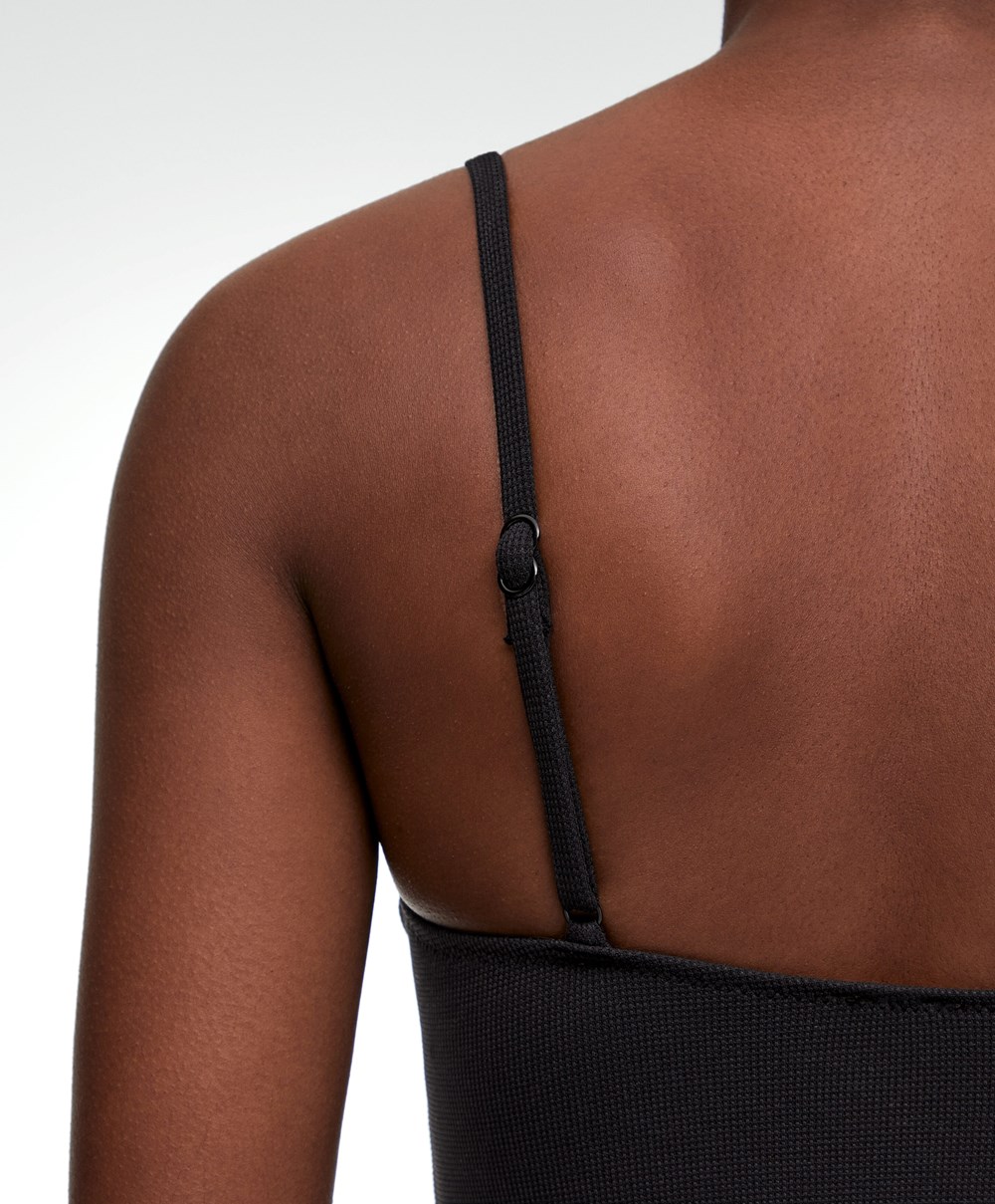 Black Oysho Piqué V-neck Swimsuit | BKAI87560